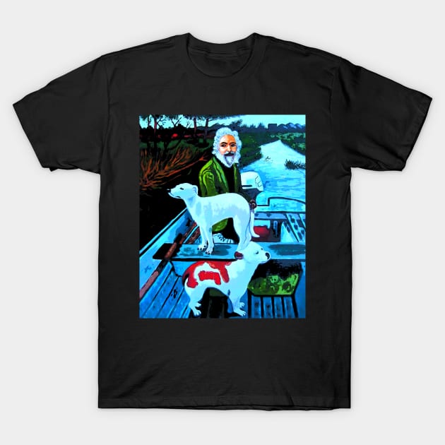 old man on boat with dogs T-Shirt by oryan80